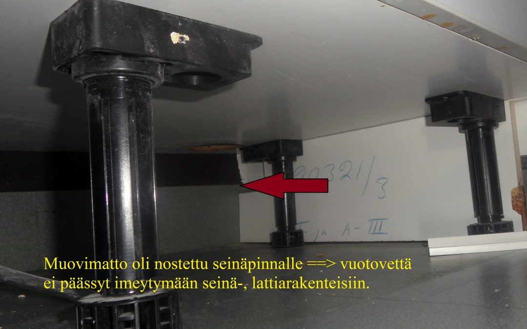 Vesi, kosteusvaurio keittiön allaskaapissa