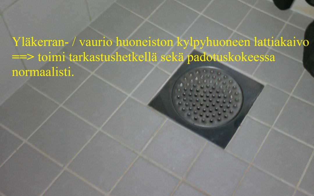 Vesi, kylpyhuoneen lattiakaivon tukkeutuminen