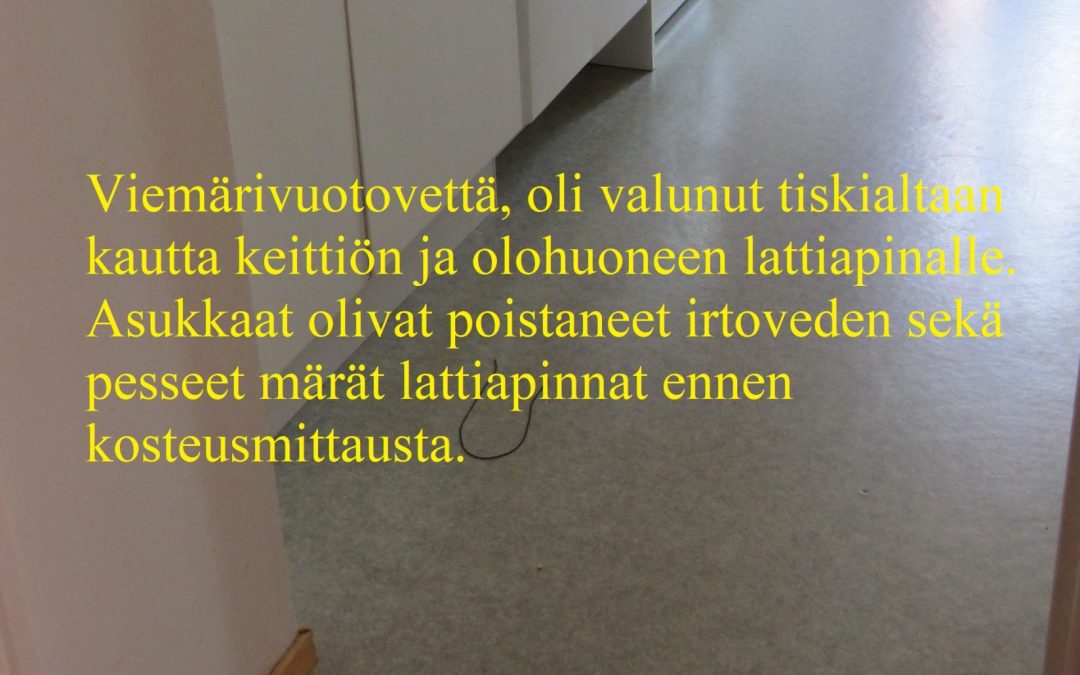 Vesi, viemäritukos huoneistossa, vuotovettä liiketilaan, kosteusmittaus